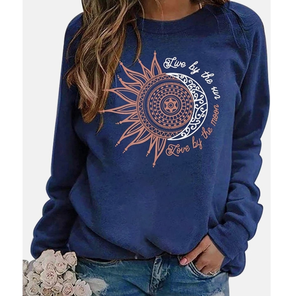 "Live by the Sun, Love by the Moon" Lightweight Mystical Print Sweatshirt